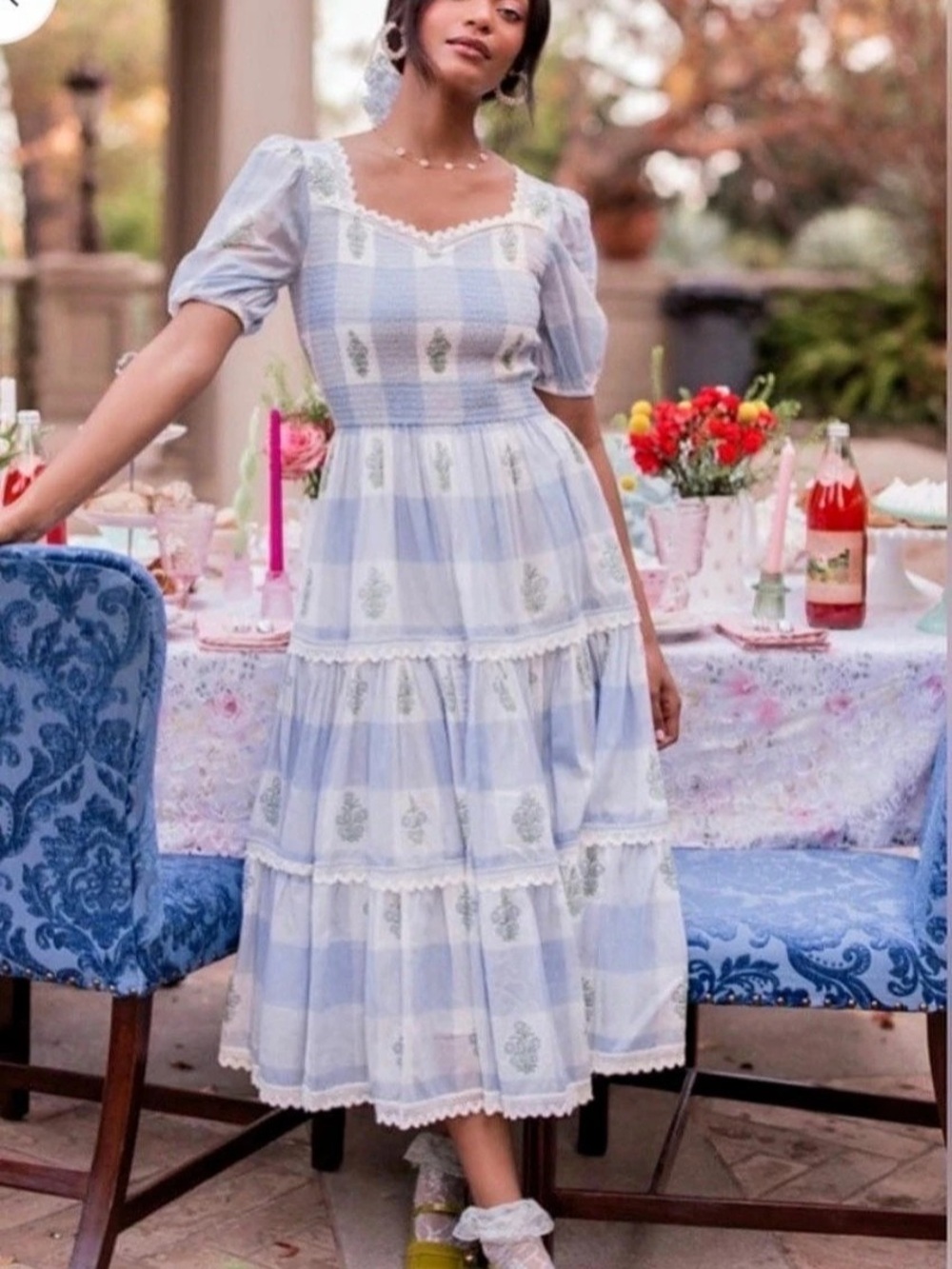 JessaKae Felicia Dress Blue & White Checkered Midi Dress XS